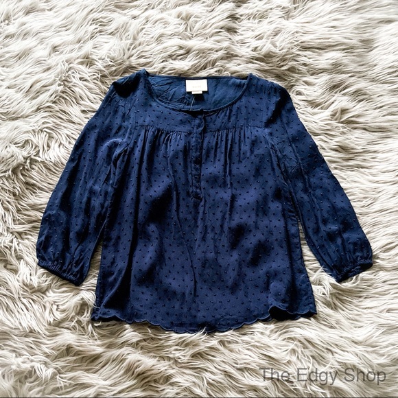 Anthropologie Tops - Anthropologie | Maeve Swiss Dot Scallop Hem Blouse